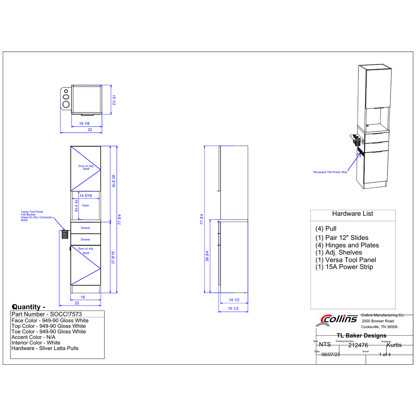 (SOC) Finley Tower Styling Station w/ Power Strip - White