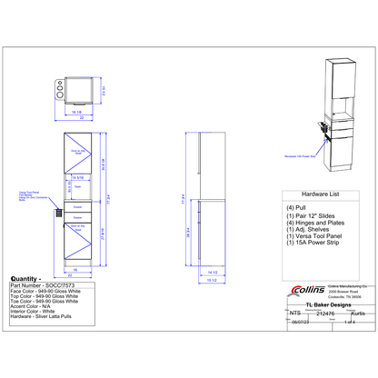 (SOC) Finley Tower Styling Station w/ Power Strip - White